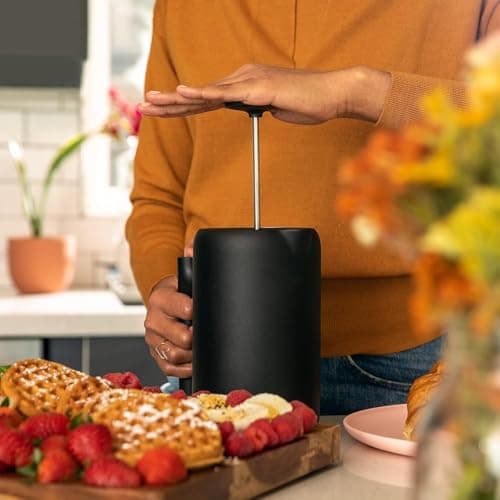 Fellow Clara Insulated Coffee Maker with Enhanced Filtration System - Portable French Press Stainless Steel - 24 oz Carafe - Matte Black