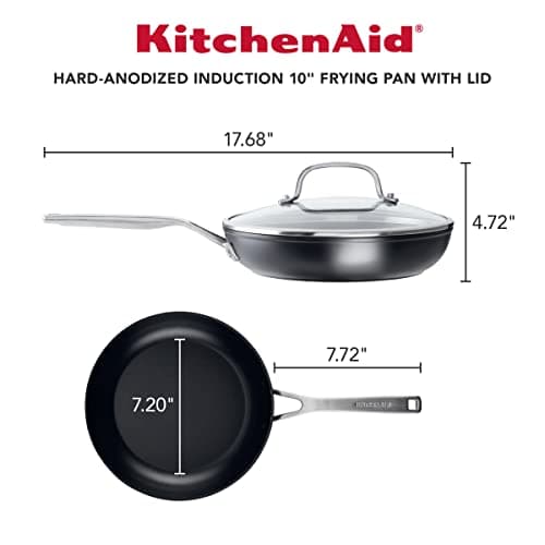 KitchenAid Hard Anodized Induction Nonstick Frying Pan Set With Tempered Lids, 4-Piece - 10 & 12 Inch – Durable, Even Heating, Oven Safe to 500°F, Dishwasher Safe, Easy-Clean