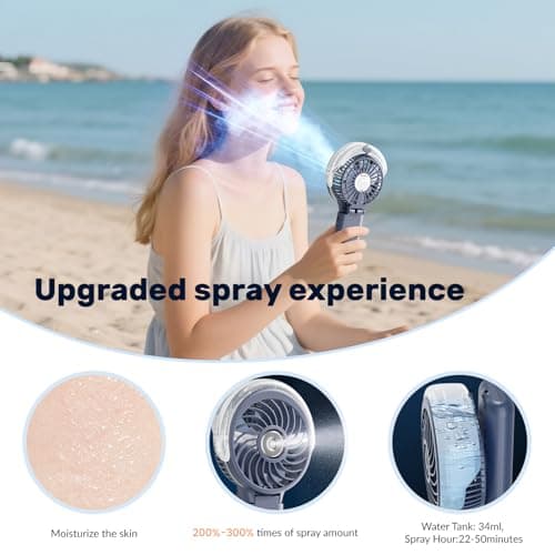HandFan 5200mAh Upgraded Handheld Misting Fan, Portable Mister Fan Rechargeable, Spray Water Mist Fans, Electric Hand Cooling Ice Fans for Summer Beach Travel Concerts, Gifts for Women(Royal Blue)