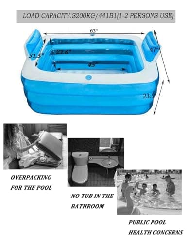 Double Inflatable Bathtub with Electric Air Pump and Bath Pillow Headrest, Portable Blow Up Bath Tub for Adults, Outdoor & Indoor Freestanding Foldable Spa Tub with Drainage Cup Holder