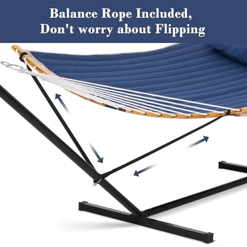 SUNCREAT Portable Outdoor Hammock with Stand, Heavy Duty Hammock with Carrying Bag, Soft Pillow, Balance Ropes, Dark Blue