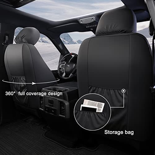 GIANT PANDA Full Set Car Seat Covers Customized Fit 2009-2025 Ford F150 and 2017-2025 F250 F350 F450 Super Crew/Crew Cab Pickup Trucks, Front and Rear Seats Fabric Protectors (Black+Blue)