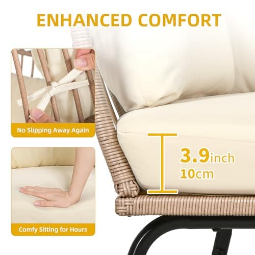 YITAHOME Accent Living Room Egg Chair w/ 2-in-1 Ottoman, Wicker Oversized Basket Chair with 5 Thick Cushions, Footrest, Comfy Recliner Lazy Chair for Indoor, Bedroom, Reading Room, Lounge (Beige)