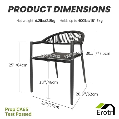 4 Pcs Stackable Patio Dining Chairs, Aluminum Rattan Outdoor Dining Chair with Arms, Woven Rope Garden Armchair Metal No Assembly for Bistro Balcony Porch Deck Yard Cafe Restaurant, Black