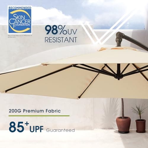 wikiwiki 10ft Patio Umbrella with Base Included, Outdoor Offset Cantilever Umbrella, Infinite Tilt, Crank and Cross Base, Beige
