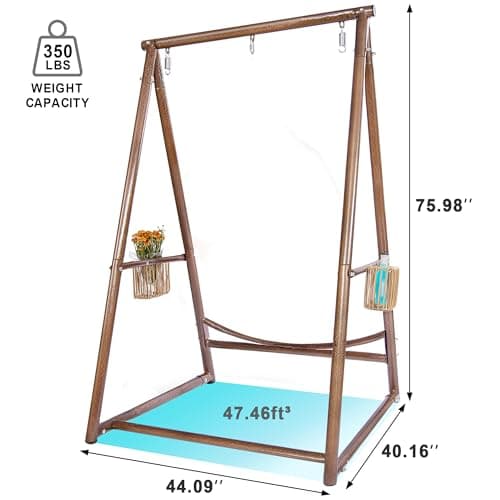 Reinforced Base & Triangular Structure Hammock Stand with 2 Storage Baskets, Swing Stand with 3 Hooks Fit for Most Hanging Chair for Oudoor&Indoor (Stand Only) (Coffee)