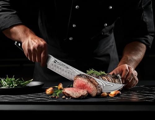 Carving Knife-10 Real Damascus Breaking Knife,Razor Sharp Butcher knife Curved Scimitar Brisket Knife for Meating Cutting with G10 Handle