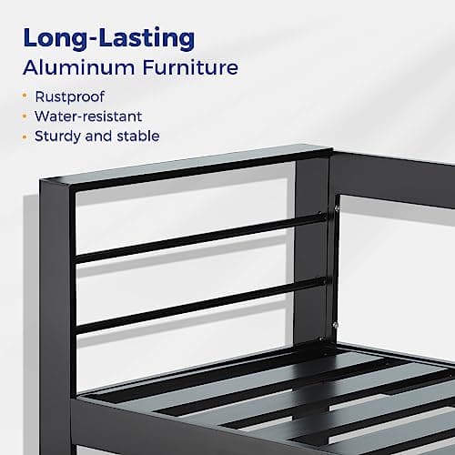 Wisteria Lane Patio Furniture Aluminum Sofa, All-Weather Outdoor 3 Seats Couch, Black Metal Chair with Light Grey Cushions