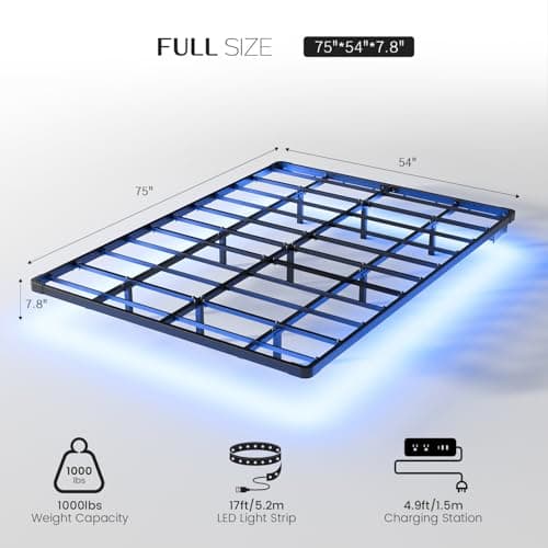 OLEVS Floating Bed Frame Full Size with Smart LED Lights and Charging Station - Modern Metal Platform Bed, Easy Assembly No Box Spring Needed