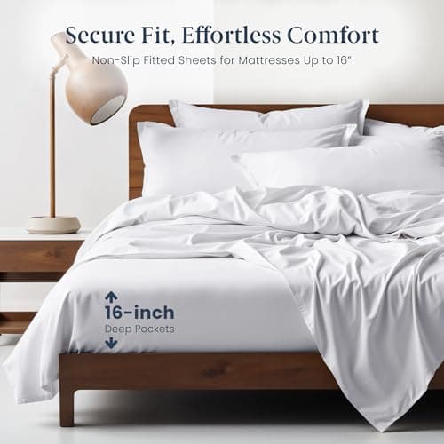 Ella Jayne Viscose Derived from Bamboo Sheets Set (4 Pieces) Queen Size, Ultra Soft & Luxuriously Cooling, Eco-Friendly Queen Sheet Set Deep Pockets 16 Inch (White)