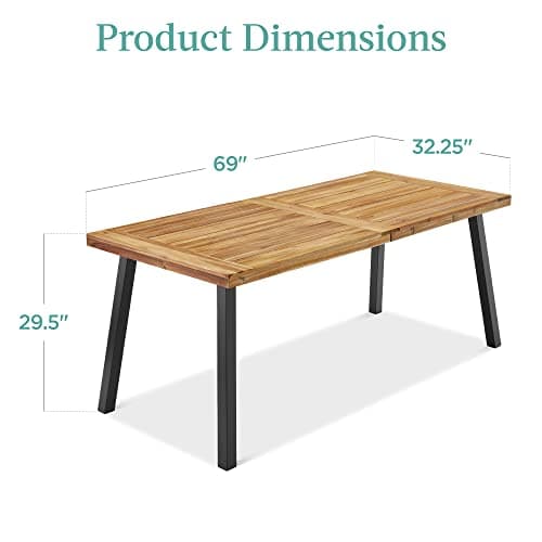 Best Choice Products 6-Person Indoor Outdoor Acacia Wood Dining Table, Picnic Table w/Powder-Coated Steel, 350 Pound Capacity Legs - Natural