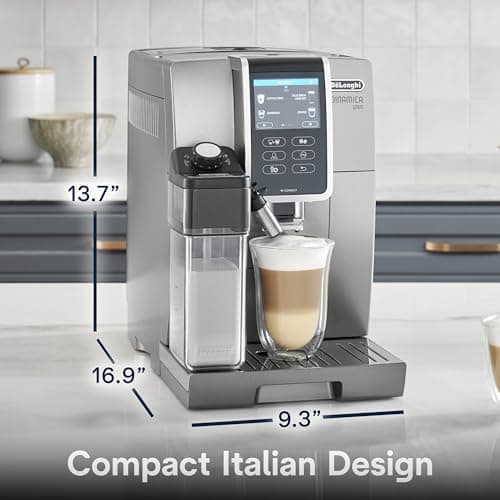 De'Longhi Dinamica Plus Connected Espresso & Coffee Machine with Automatic Milk Frother, One Touch Latte, Cappuccino, Color Touch Display, ECAM37095TI