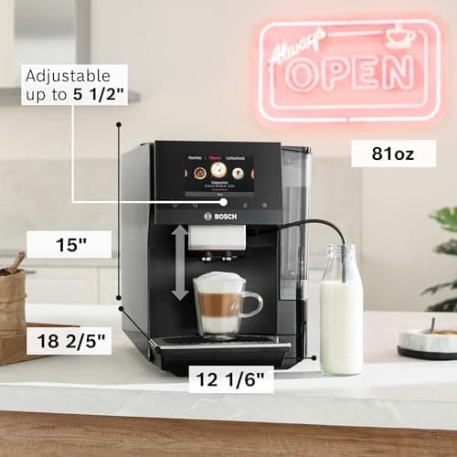 Bosch 800 Series Fully Automatic Espresso Machine – 35 Drinks, Cold Brew, Double Cup, Milk Hose, Ceramic Grinder, Smart Features, in Black