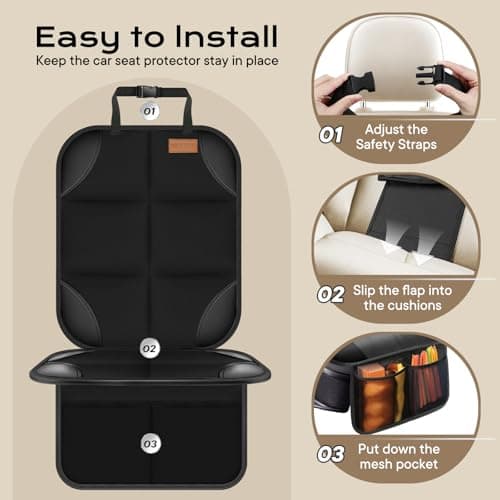 Car Seat Protector 2 Pack -1680D Fabric,with Thickest Padding car seat Cover,car seat Protector for Baby carseat,Non-Slip Backing, 2 Storage Pockets- Black
