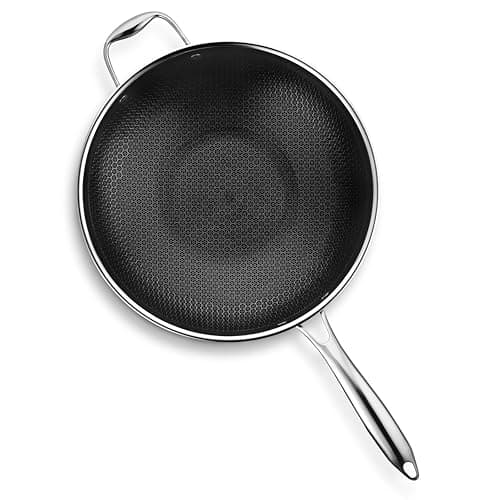 HexClad Hybrid Nonstick 12-Inch Wok, Stay-Cool Handle, Dishwasher-Friendly, Oven-Safe Up to 900°F, Induction Ready, Compatible with All Cooktops