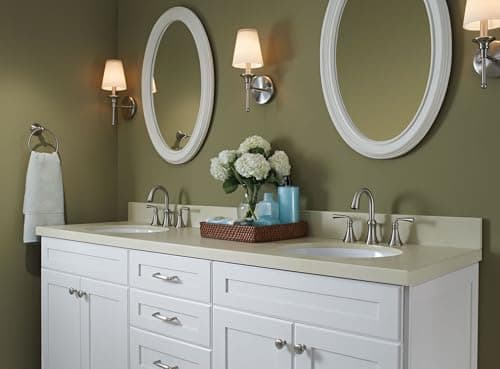 Moen Wetherly Spot Resist Brushed Nickel Two-Handle Widespread Bathroom Faucet with Valve Included, Bathroom Faucets for Sink 3-hole Deck Mounted Setup, WS84855SRN