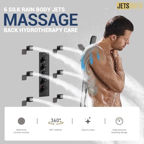 32” Luxury Thermostatic Full Body Shower System with 32-Inch Mist & Rainfall Shower Head & 6 Body Jets, Handheld, JetsBath Matte Black Two Person Shower Faucet Set, Smart Shower System for Couples