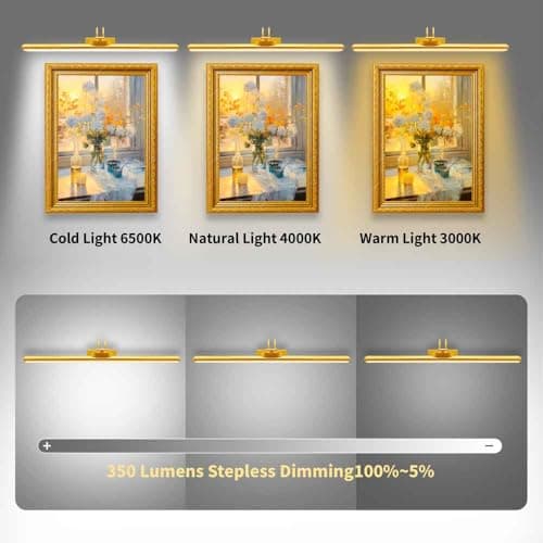 26" Wireless Picture Lights, Rechargeable Battery Art Display Light with Remote Control, Dimmable/Timer Off Dartboard Light, 3 Lighting Modes Full Metal Painting Display Lights (Gold-1 Pack)