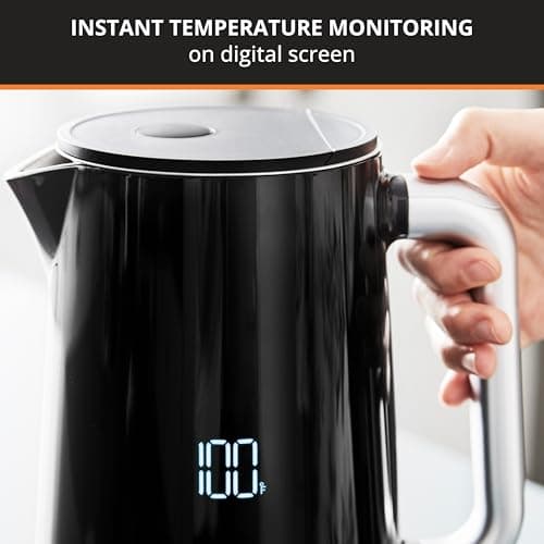 KRUPS Smart Temp Electric Kettle: 1.7L Capacity, 5 Precise Temperature Settings, Digital Display, Cool-Touch Exterior, Cordless Design for Tea and Coffee Lovers