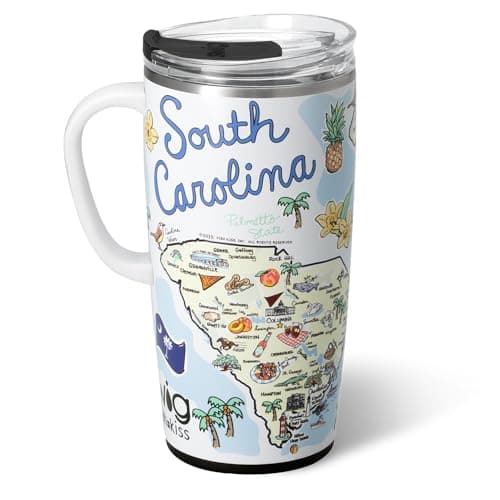 Swig Life 22oz Travel Mug, Insulated Tumbler with Handle and Lid, Travel Coffee Mug, Cup Holder Friendly, Stainless Steel 22 oz Tumbler, Reusable Insulated with Lid (South Carolina)