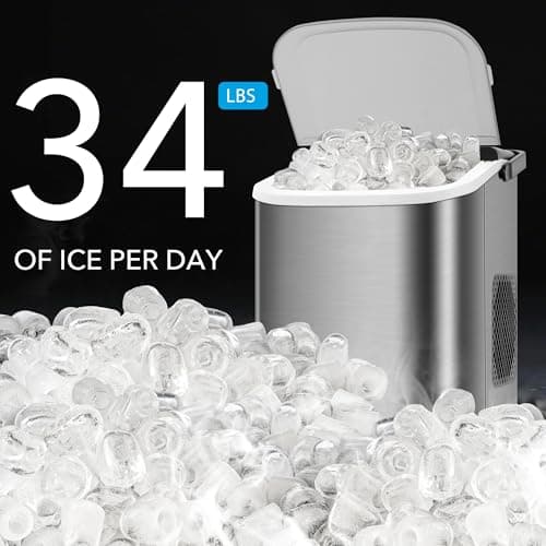 MAXEVE Ice Maker Countertop, 34LBs/24H Ice Machine, 2 Bullet Size, Fast Making 9Cubs in 5 Mins, Portable Ice Maker Machine with Self Cleaning, Ice Basket, Ice Scoop for Home/Office/Bar (Silver)