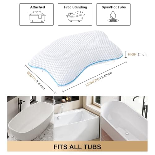 Non Slip Bath Pillow, Luxury Spa Bathtub Head & Neck Rest Support, Permeable Quick Drying Air Mesh Tub Pillow with 4 Large Suction Cups, Fits Any Tubs, Soft and Relaxing