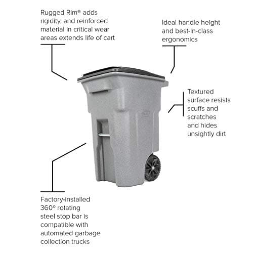 Toter 25564-R1209 Residential Heavy Duty Two Wheeled Trash Can, Blackstone, 64 Gallon