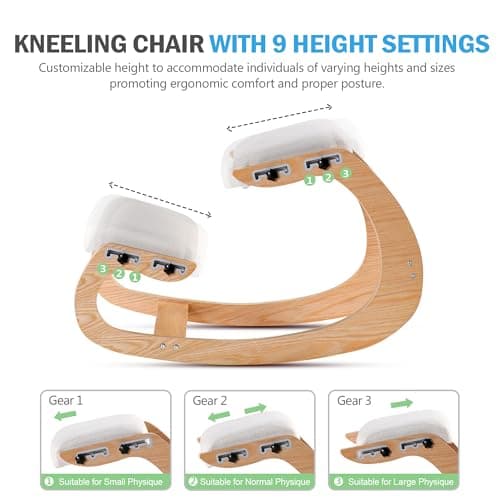 Adjustable Kneeling Chair, Wooden Ergonomic Chair Knee Chair Posture Chair - Improve Your Posture with an Angled Seat for Home,Office (Wood Color+ Pads)