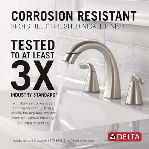 Delta Arvo Brushed Nickel Bathroom Faucet with Sprayer, 8 Inch 3 Hole Widespread Bathroom Sink Faucet with Pull Out Sprayer, Push-Pop Drain, SpotShield Stainless 35840LF-SPPD
