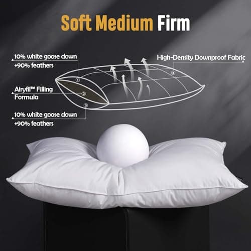 Luxury Feather Down Pillow King Size Set of 2 Pack, 100% Cotton Hotel Collection Bed Pillows for Sleeping, Down Surrounded Soft Medium Firm Pillows for Side Back Stomach Sleepers 20" x 36"