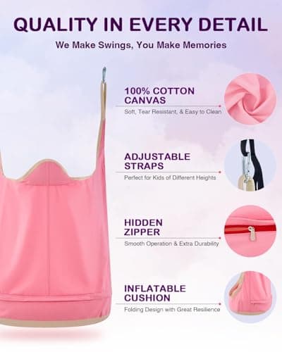 CO-Z Upgraded Kids Hanging Pod Swing Chair with Inflatable Cushion, Child Hanging Hammock for Indoor and Outdoor, Sensory Pod Swing for Kids (Two Straps, Pink)