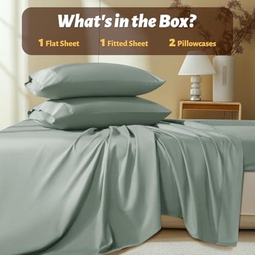 Shilucheng 100% Egyptian Cotton Queen Size Sheets Set - 1000 Thread Count，Luxury Cotton Bed Sheets，Breathable & Cooling Bedding and Pillow Cases, 16 Inch Deep Pocket - 4 Piece (Sea Glass, Queen)