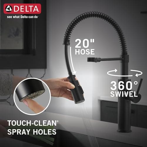 Delta Faucet Antoni Black Kitchen with Pull Down Sprayer, Commercial Style Sink Faucet, Faucets for Sinks, Single-Handle, Magnetic Docking Spray Head, 18803-BL-DST, Matte Black