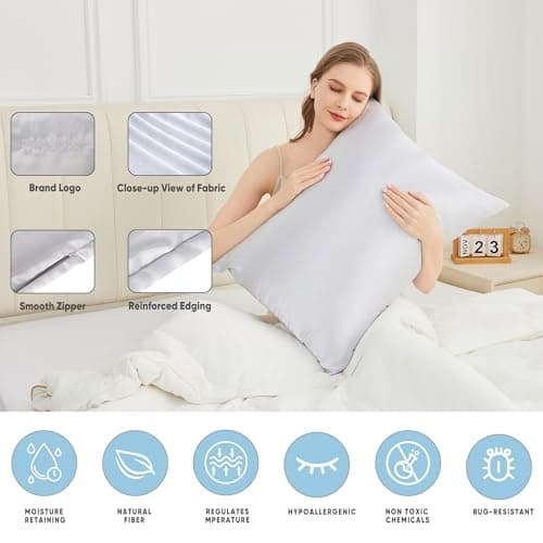 100% Mulberry Silk Pillowcases with Zipper– Luxurious, Anti-Aging Pillow Covers, 22 Momme 6A Grade Silk Pillow Cases 2 Pack for Hair and Skin Care (Silver Grey, Queen (U.S. Standard))
