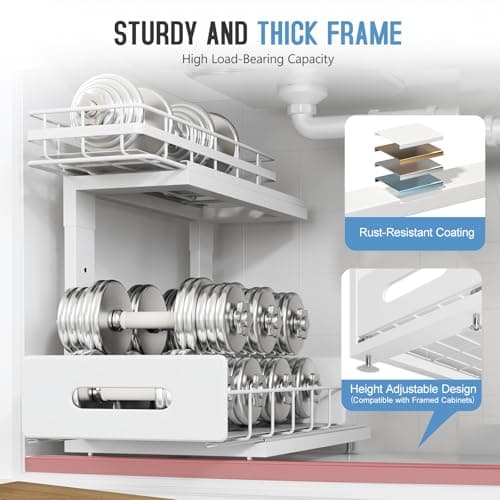 2 Pack Under Sink Organizer with Smooth Ball Bearing Slides, 2-Tier Pull Out Cabinet Storage, Slide Out Drawers for Bathroom and Kitchen, Under Sink Shelf, Rust-resistant Coating, Height Adjustable