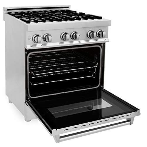 ZLINE 30 Inch 4.0 Cubic Foot Stainless Steel Dual Fuel Range with 4 Burner Porcelain Cooktop, Gas Stove, Cast Iron Grill, and Electric Convection Oven