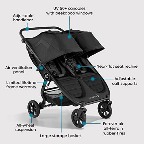 Baby Jogger City Mini GT2 All-Terrain Double Stroller with Forever Air Rubber Tires and All-Wheel Suspension Pike Exclusive Includes Belly Bars Leatherette Handlebar and Premium Fabric