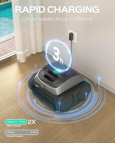 WYBOT C1 Robotic Pool Vacuum for Inground Pools, 150min Runtime Cordless Pool Cleaner up to 1,614Sq.ft, Wall & Waterline Cleaning, 4-in-1 Smart Navigation, App Support
