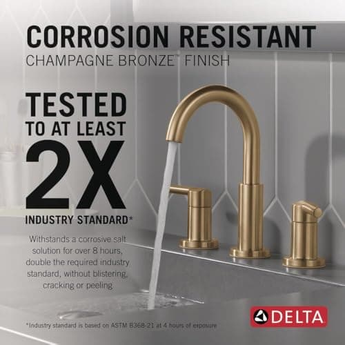 Delta Faucet Nicoli Widespread Bathroom Faucet 3 Hole, Gold Bathroom Sink Faucet, 2 Handle Bathroom Faucet, Bath Faucet, Drain Assembly, Champagne Bronze 35749LF-CZ