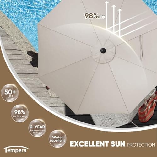 Tempera Patio Market Outdoor Table Umbrella with Auto Tilt and Crank,Large Sun Umbrella with Sturdy Pole&Fade resistant canopy,Easy to set