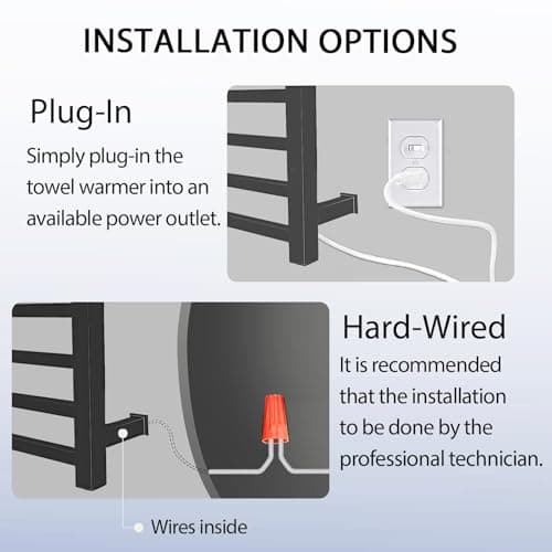 Black Towel Warmer Rack for Bathroom with Timer/Fahrenheit Display Electric Heated 10 Bars Drying Rail Plug-in or Hardwired Wall Mounted Heating Bath Towel Warming(Matte Black)