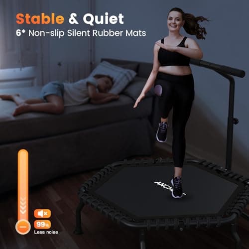 ANCHEER 50" Rebounder Trampoline for Adults- 2025 Foldable Mini Trampoline with Bar- Exercise Trampoline for Adults, Max Load 560lbs, for Indoor/Garden Workout