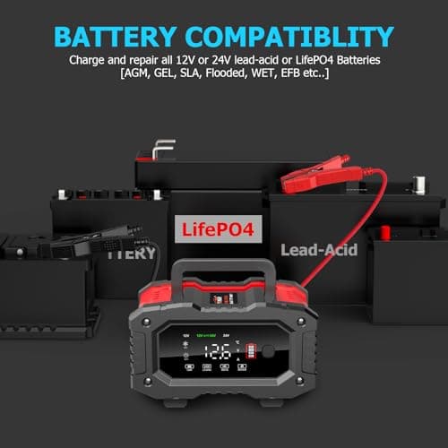 YONHAN Battery Charger 0-20A 12V/24V LiFePO4 Lead Acid Fully Automatic Battery Maintainer, Car Battery Trickle Charger Automotive w/Battery Repair, Winter Mode, for AGM, STD, Gel, Deep Cycle Batteries
