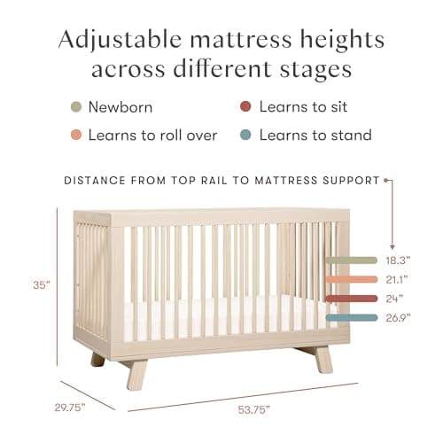 Babyletto Hudson 3-in-1 Convertible Baby Crib - GREENGUARD Gold Certified - Convertible Crib to Toddler Bed and Daybed - Baby Bed with 4 Adjustable Heights - Wooden Crib - Washed Natural