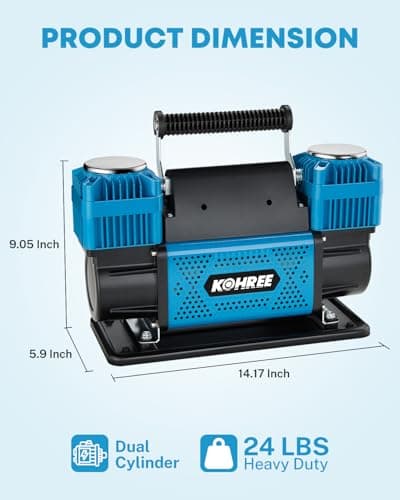 Kohree 12V Dual Cylinder Air Compressor, 12.35 ft³/Min Fast Tire Inflator, Portable Heavy Duty Tire Pump with Max 150 PSI for Offroad Truck, RV, 4x4 Vehicles