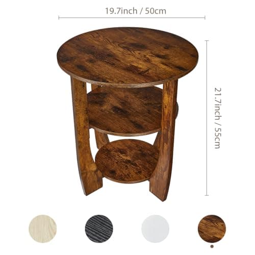 Round End Table with Storage Shelf,3 Tier Modern Side Table, Sofa Recliner Side Table,Accent Coffee Table,Nightstand for Living Room Bedroom for Small Spaces,19.7" D x 21.7" H