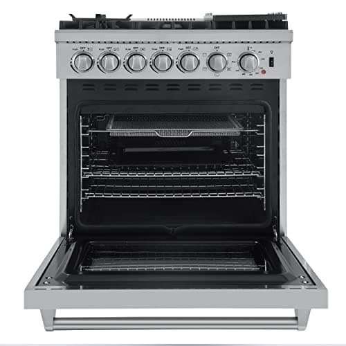 FORNO Lazio Dual Fuel 30″ Inch. Gas Range Electric Oven Freestanding 5 Sealed Burners 69,500 BTU Stove-Top Output, Electric Oven Includes Air Fryer and Griddle