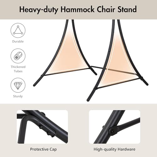 ANOW Adjustable Hammock Chair Swing Stand Only, Heavy Duty Hanging Chair Stand with Safety Hooks for Indoors Outdoors, Max 400 Lbs, Plus Size Version, Black