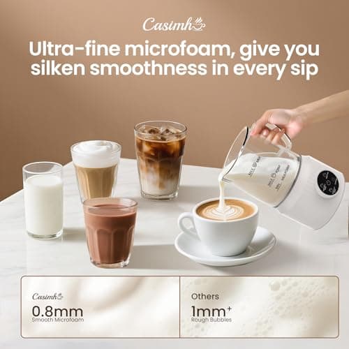 4-in-1 Milk Frother, Electric Milk Frother and Steamer with LED Touch Screen, Non-stick Bottom, Milk Warmer 13.52oz for Lattes, Cappuccinos, and Macchiatos at Home, White