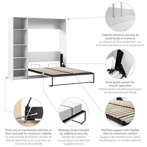 Bestar Claremont Full Murphy Bed with Closet Organizer (79W) in Platinum Gray, Sleeping Arrangement for Multipurpose Room